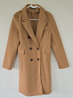 SHEIN Camel Double-Breasted Trench Coat